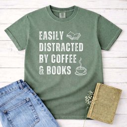 Easily Distracted By Coffee And Books Tee Gift For Cat Lover