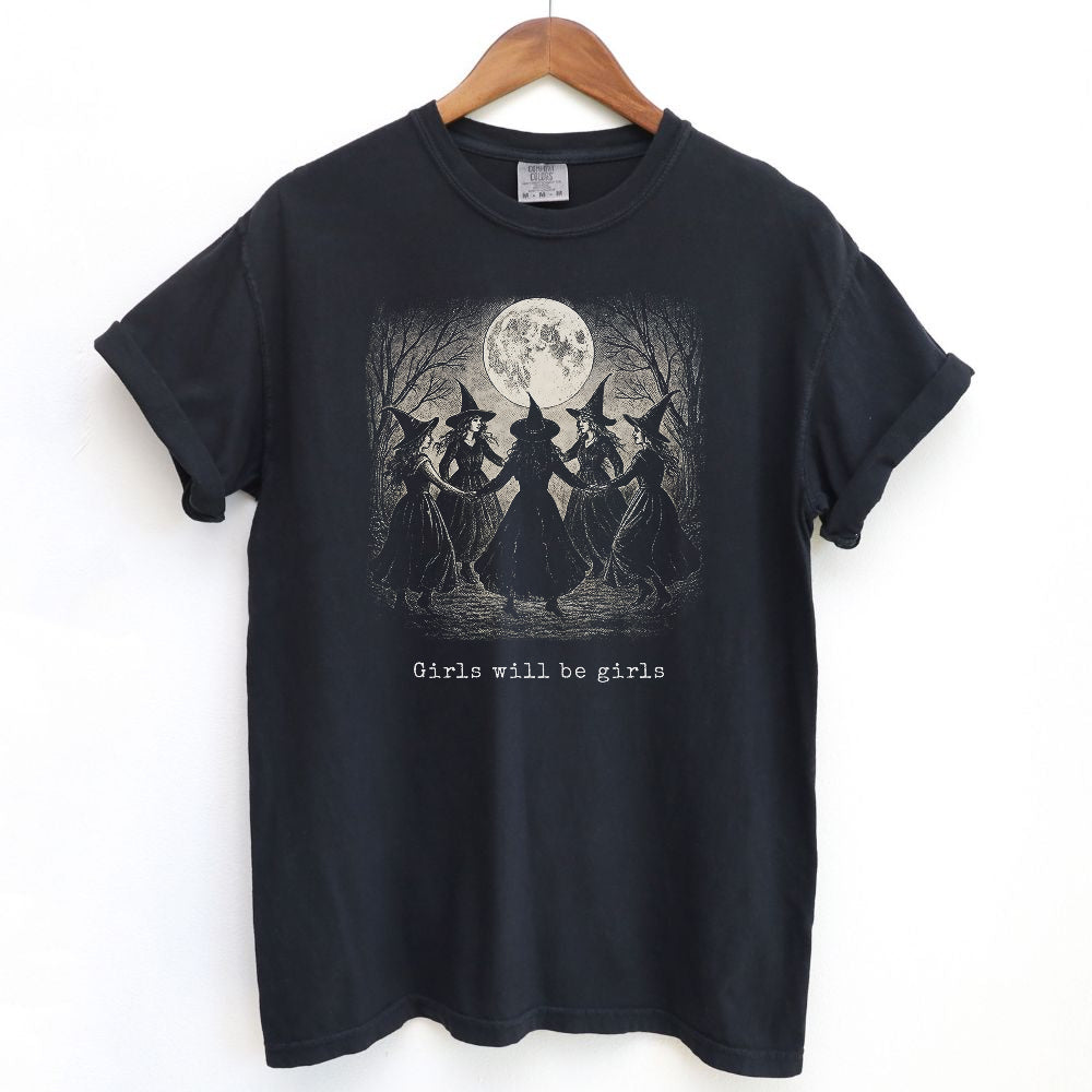 Girls Will Be Girls Witch T Shirt Gift For Cat Lover