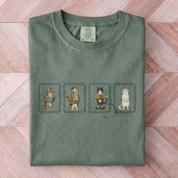 Bookish Cat Stamps Tee Gift For Cat Lover