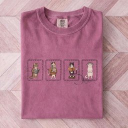 Bookish Cat Stamps Tee Gift For Cat Lover