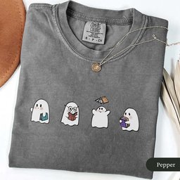 Cute Bookish Ghosts Shirt T Shirt Gift For Cat Lover