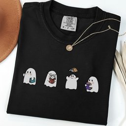 Cute Bookish Ghosts Shirt T Shirt Gift For Cat Lover