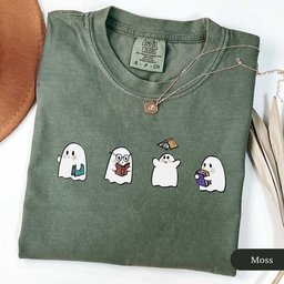Cute Bookish Ghosts Shirt T Shirt Gift For Cat Lover