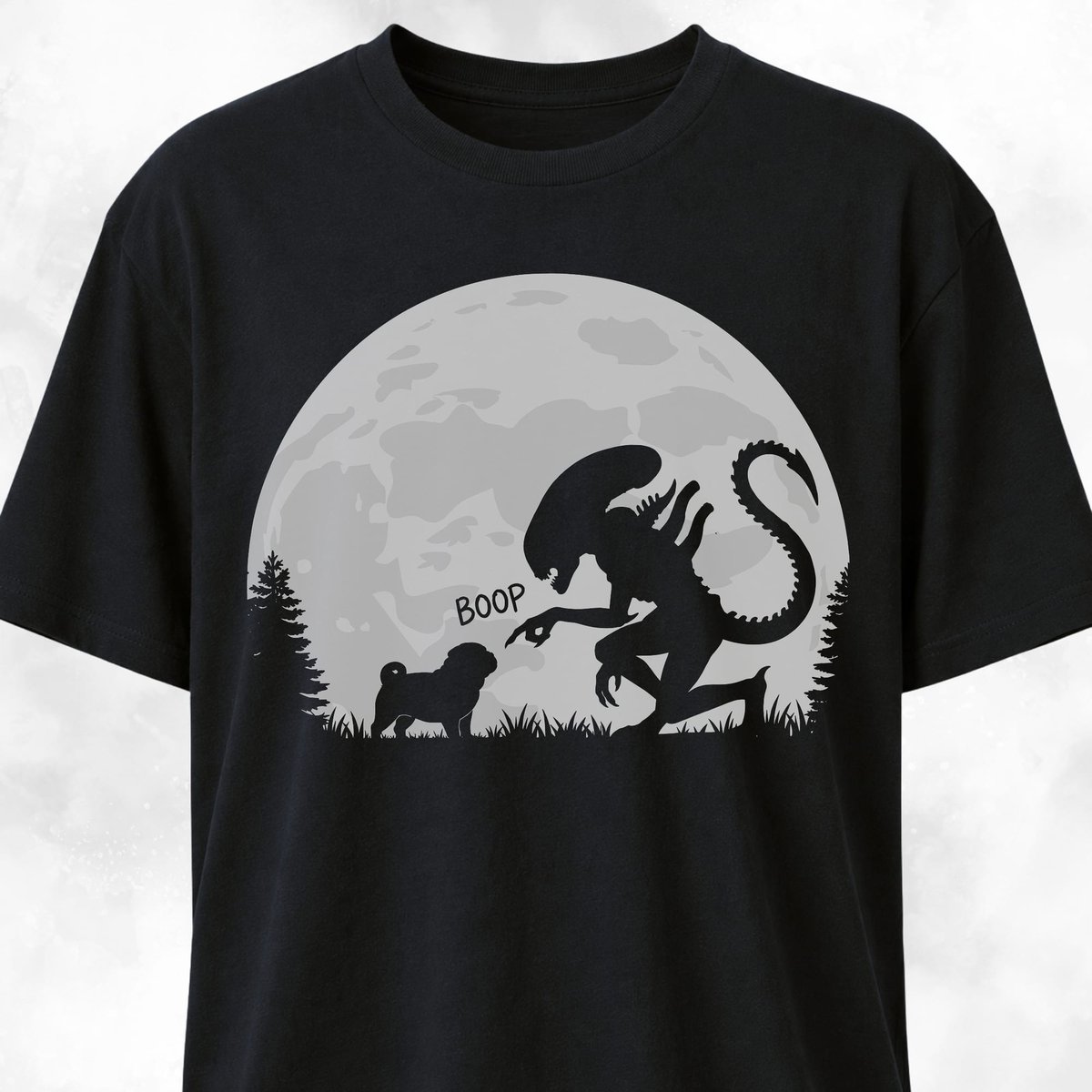 Alien Xenomorph Booping Pug T Shirt Gift For Dog Lover