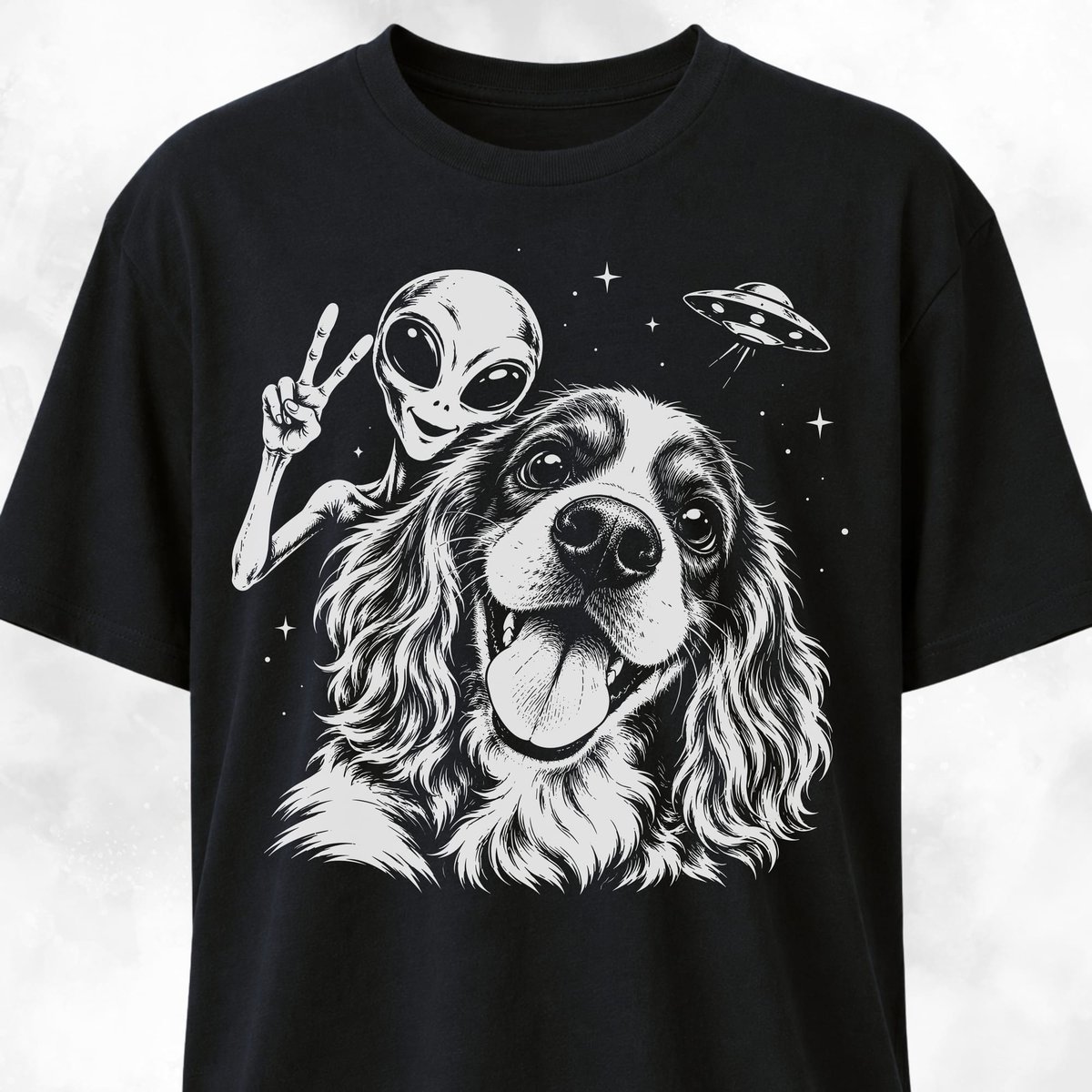 Alien Selfie Cavalier King Charles Spaniel T Shirt Gift For Dog Lover