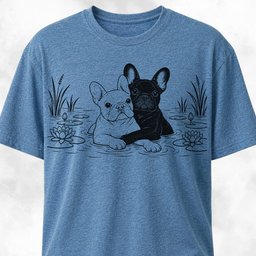 Black And White Frenchies In Water T Shirt Gift For Dog Lover