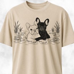 Black And White Frenchies In Water T Shirt Gift For Dog Lover