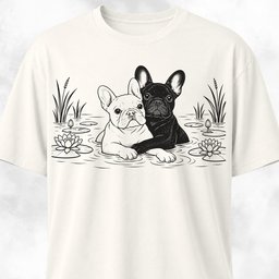 Black And White Frenchies In Water T Shirt Gift For Dog Lover
