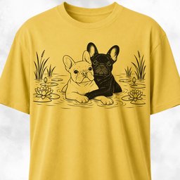 Black And White Frenchies In Water T Shirt Gift For Dog Lover