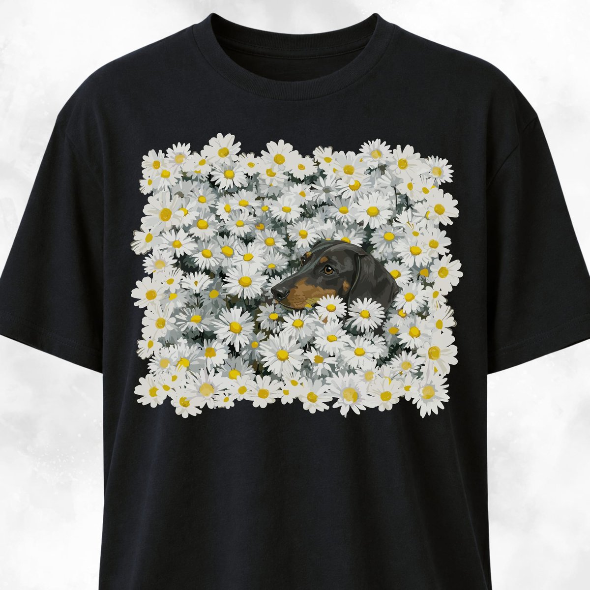 Black Doxie In A Daisies Field T Shirt Gift For Dog Lover