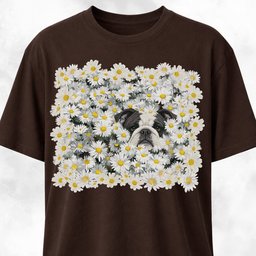 Black And White Bulldog In A Daisies Field T Shirt Gift For Dog Lover