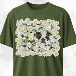 Black And White Bulldog In A Daisies Field T Shirt Gift For Dog Lover