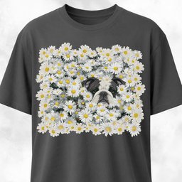 Black And White Bulldog In A Daisies Field T Shirt Gift For Dog Lover