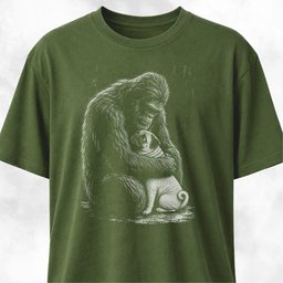Bigfoot Hugging A Pug T Shirt Gift For Dog Lover