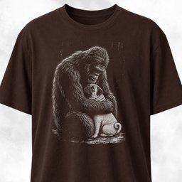 Bigfoot Hugging A Pug T Shirt Gift For Dog Lover