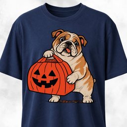 Bulldog With Pumpkin Bag T Shirt Gift For Dog Lover