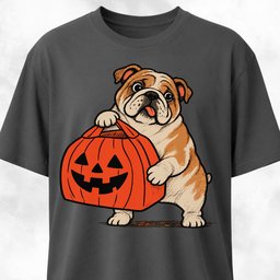 Bulldog With Pumpkin Bag T Shirt Gift For Dog Lover
