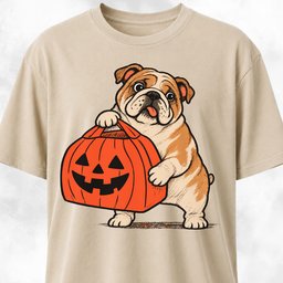Bulldog With Pumpkin Bag T Shirt Gift For Dog Lover