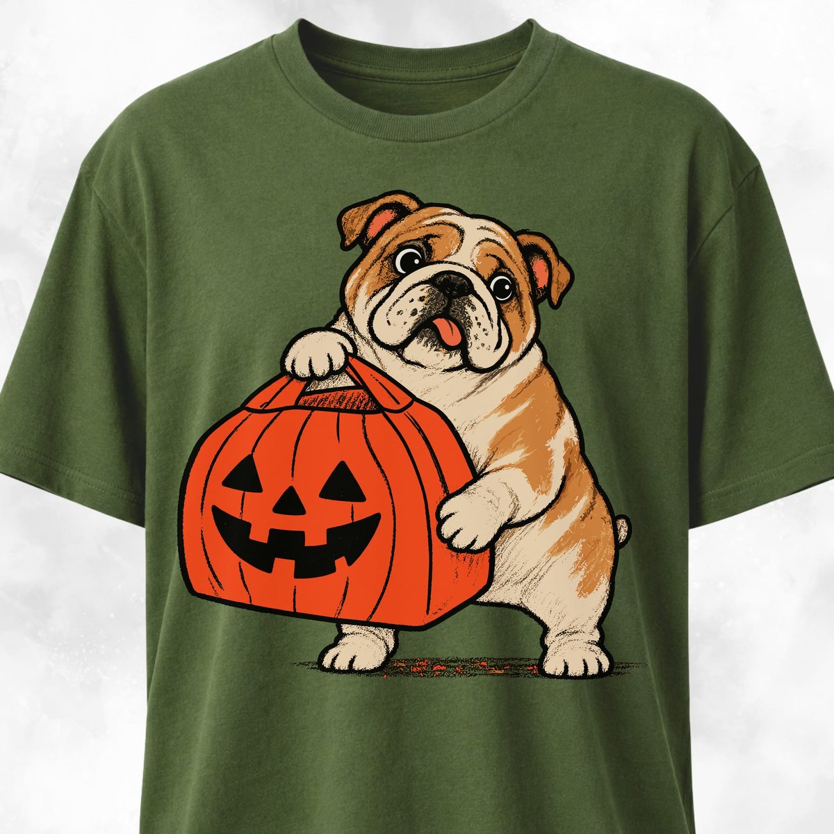 Bulldog With Pumpkin Bag T Shirt Gift For Dog Lover
