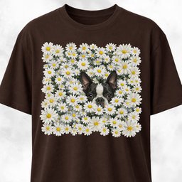 Boston Terrier In A Daisies Field T Shirt Gift For Dog Lover