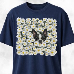 Boston Terrier In A Daisies Field T Shirt Gift For Dog Lover