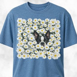Boston Terrier In A Daisies Field T Shirt Gift For Dog Lover