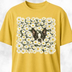 Boston Terrier In A Daisies Field T Shirt Gift For Dog Lover