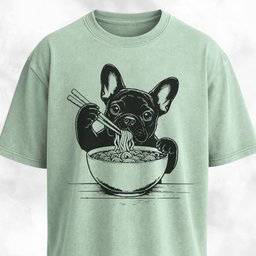 Cute Frenchie Eating Ramen Noodles T Shirt Gift For Dog Lover