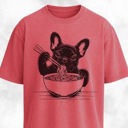 Cute Frenchie Eating Ramen Noodles T Shirt Gift For Dog Lover