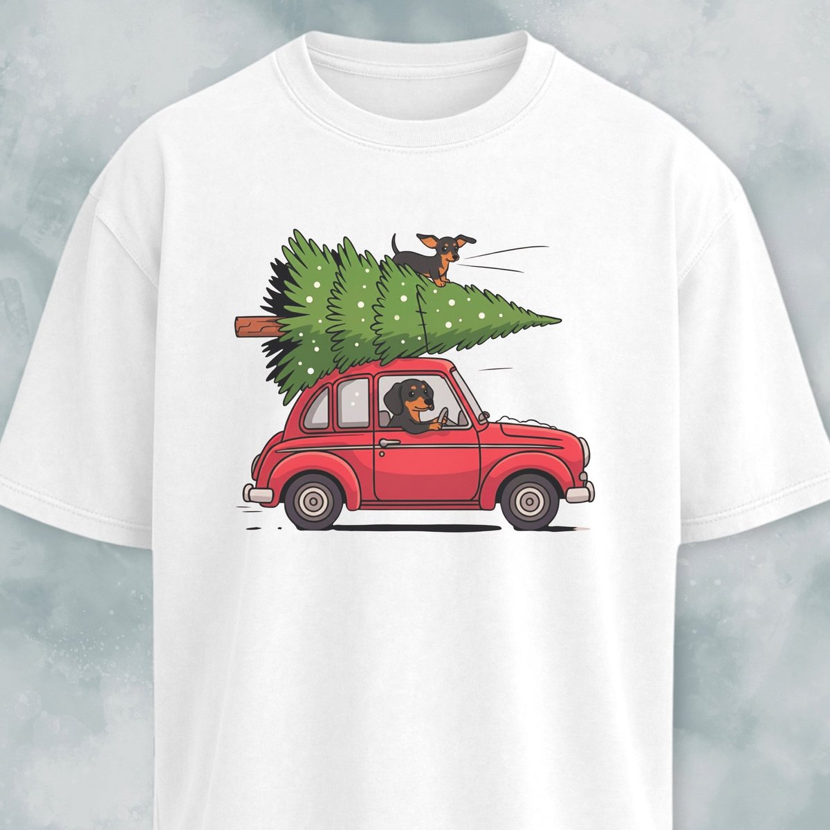 Christmas Tree Dachshunds In A Red Car T Shirt Gift For Dog Lover