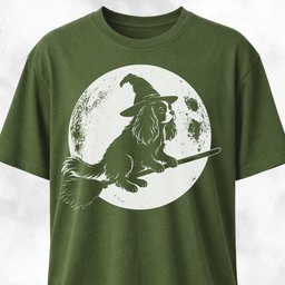Cavalier King Charles Spaniel On A Broom T Shirt Gift For Dog Lover