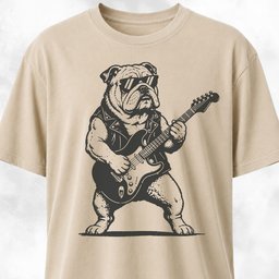 Bulldog Rockstar Playing The Guitar T Shirt Gift For Dog Lover