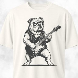 Bulldog Rockstar Playing The Guitar T Shirt Gift For Dog Lover