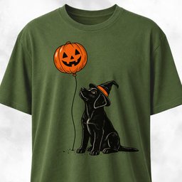 Black Lab With Pumpkin Balloon T Shirt Gift For Dog Lover