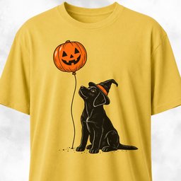 Black Lab With Pumpkin Balloon T Shirt Gift For Dog Lover