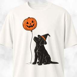 Black Lab With Pumpkin Balloon T Shirt Gift For Dog Lover