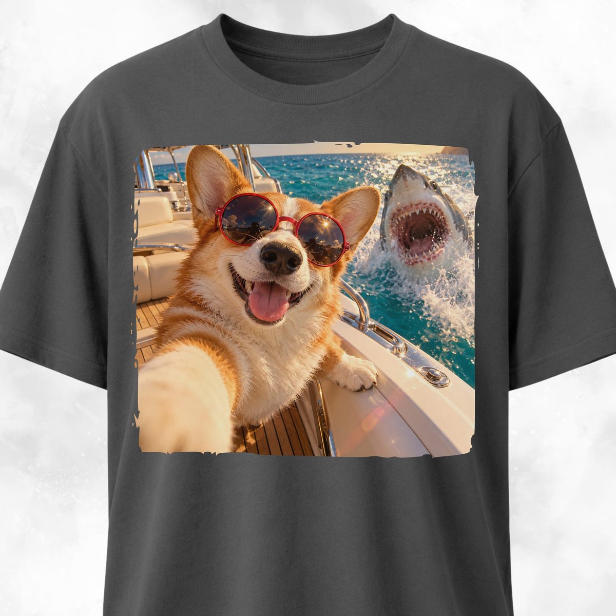 Corgi With Shark T Shirt Gift For Dog Lover