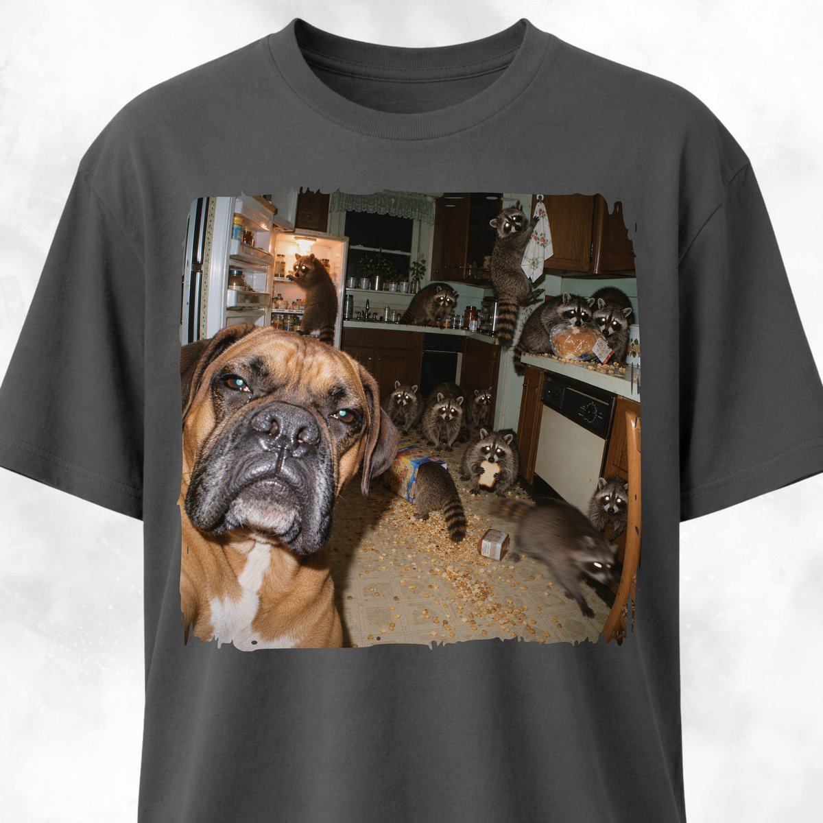 Boxer Polaroid Raccoon Kitchen Chaos T Shirt Gift For Dog Lover
