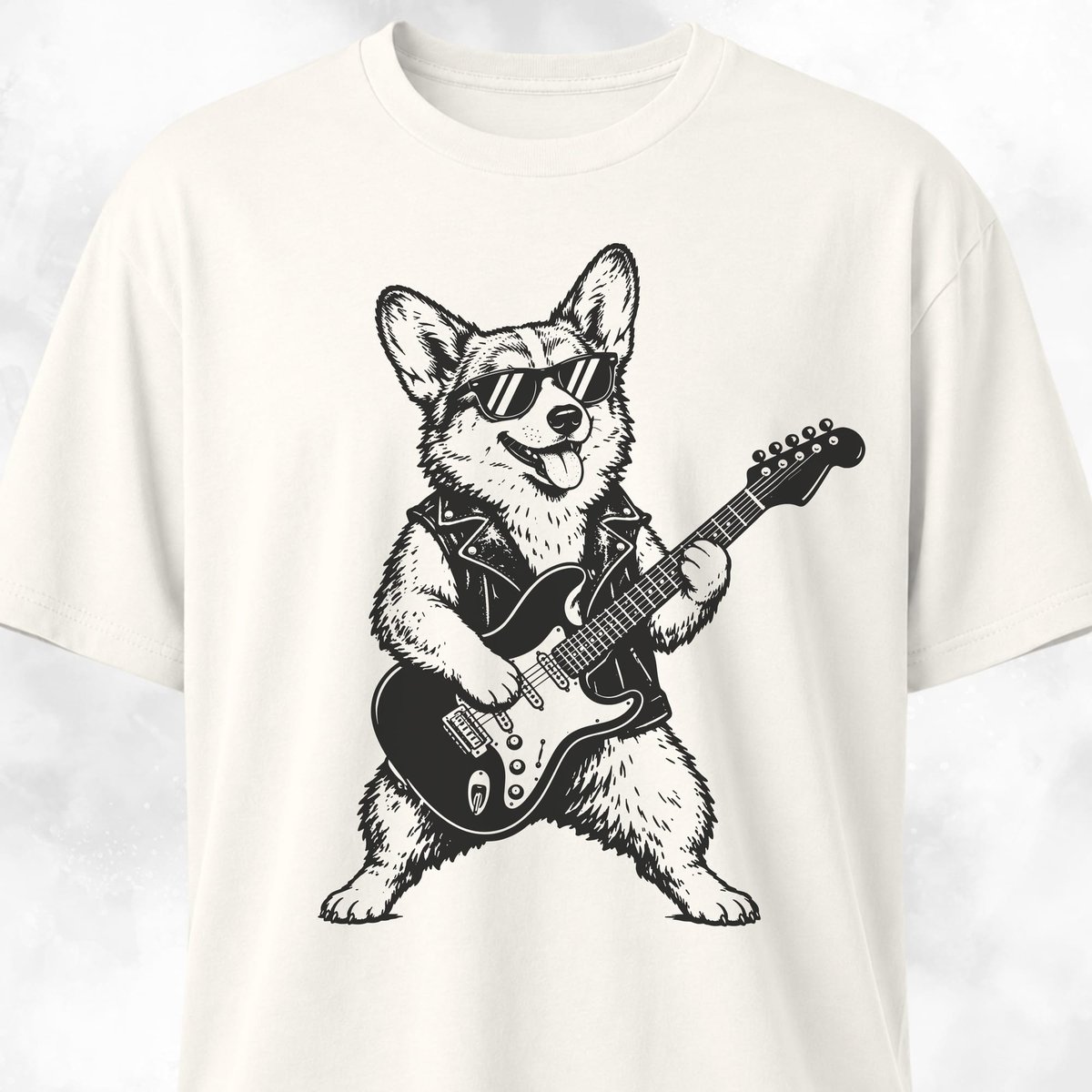 Corgi Rockstar Playing The Guitar T Shirt Gift For Dog Lover