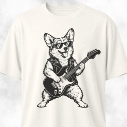 Corgi Rockstar Playing The Guitar T Shirt Gift For Dog Lover