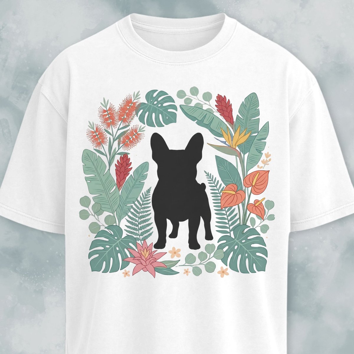 Botanical Frenchie Silhouette T Shirt Gift For Dog Lover