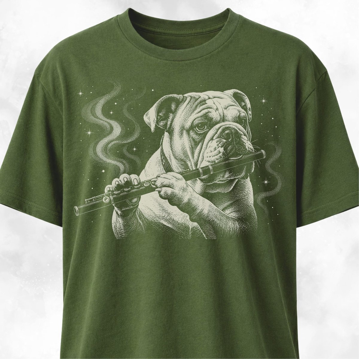 Bulldog Playing The Flute T Shirt Gift For Dog Lover