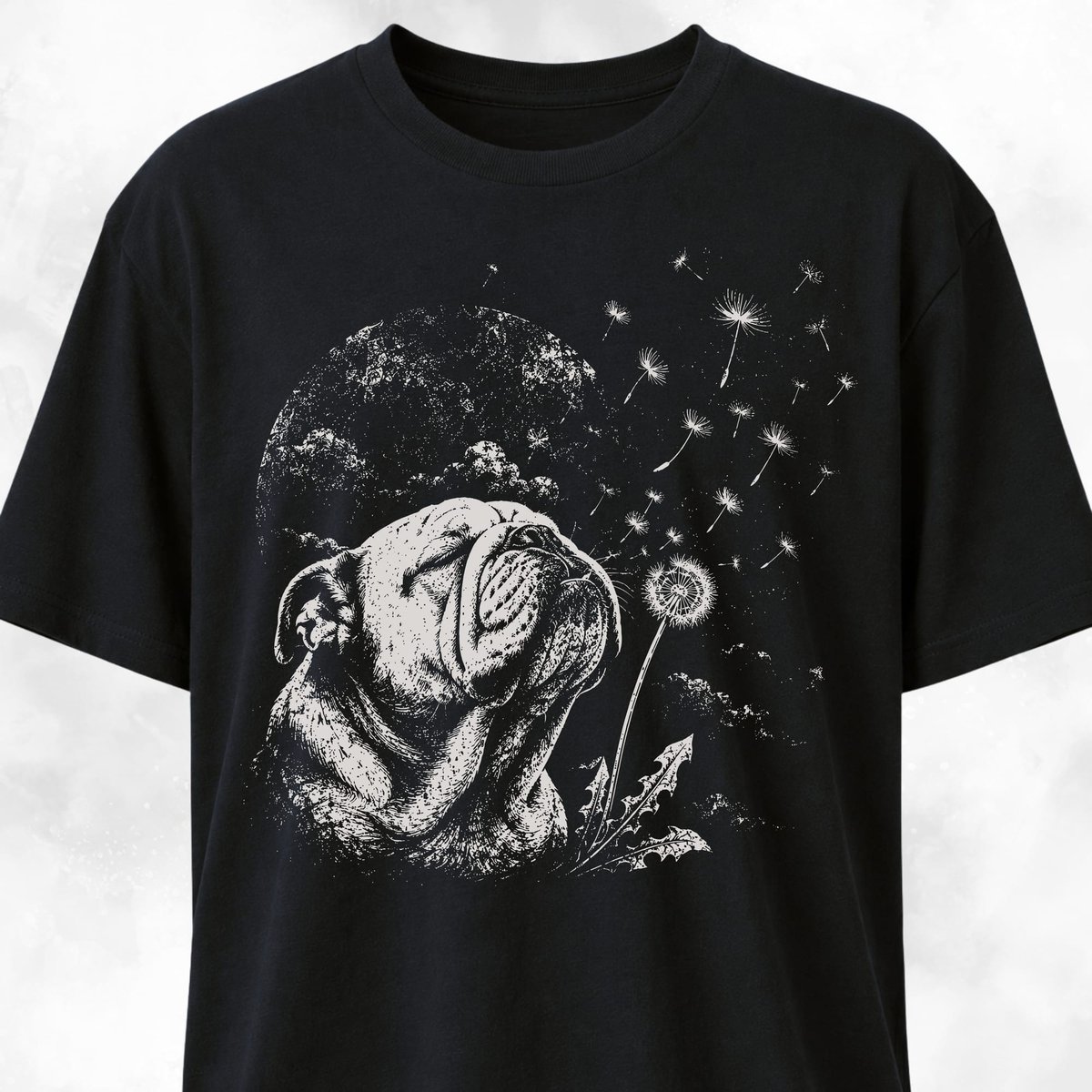 Bulldog Blowing Dandelions T Shirt Gift For Dog Lover