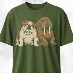 Bulldog With Walrus T Shirt Gift For Dog Lover