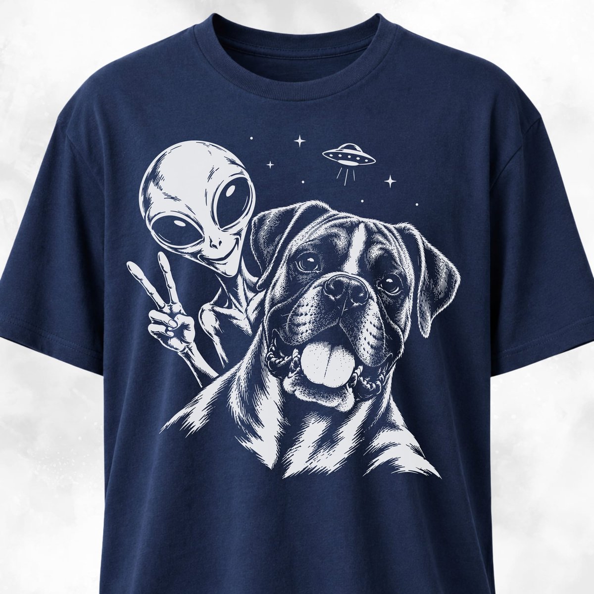 Boxer Alien Selfie T Shirt Gift For Dog Lover
