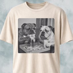 Bulldogs Eating Pizza T Shirt Gift For Dog Lover