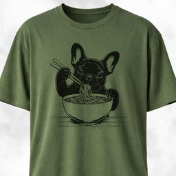 Cute Frenchie Eating Ramen Noodles T Shirt Gift For Dog Lover