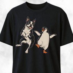 Boston Terrier Dancing With Penguin T Shirt Gift For Dog Lover