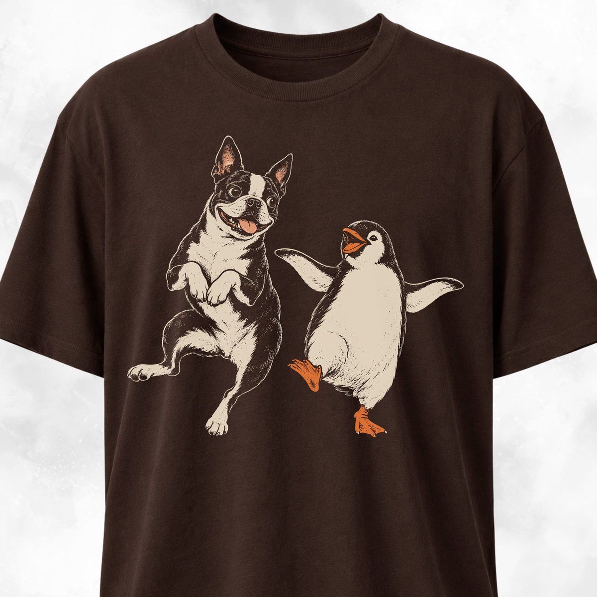 Boston Terrier Dancing With Penguin T Shirt Gift For Dog Lover
