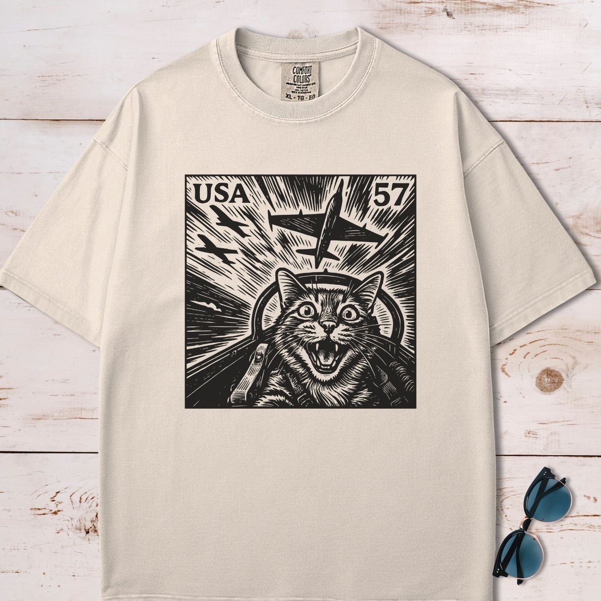 Cat Jet Selfie Postage Stamp T Shirt Gift For Cat Lover